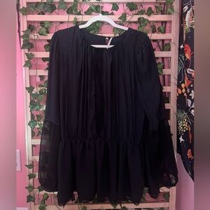 Free People Black Pleated Relaxed Blouse